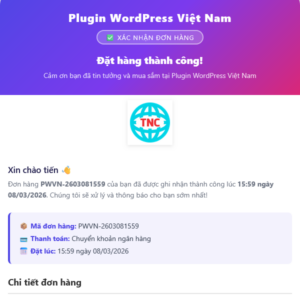 Tùy biến cảm ơn cho thông báo đơn hàng mới Woocommerce - Website Wordpress